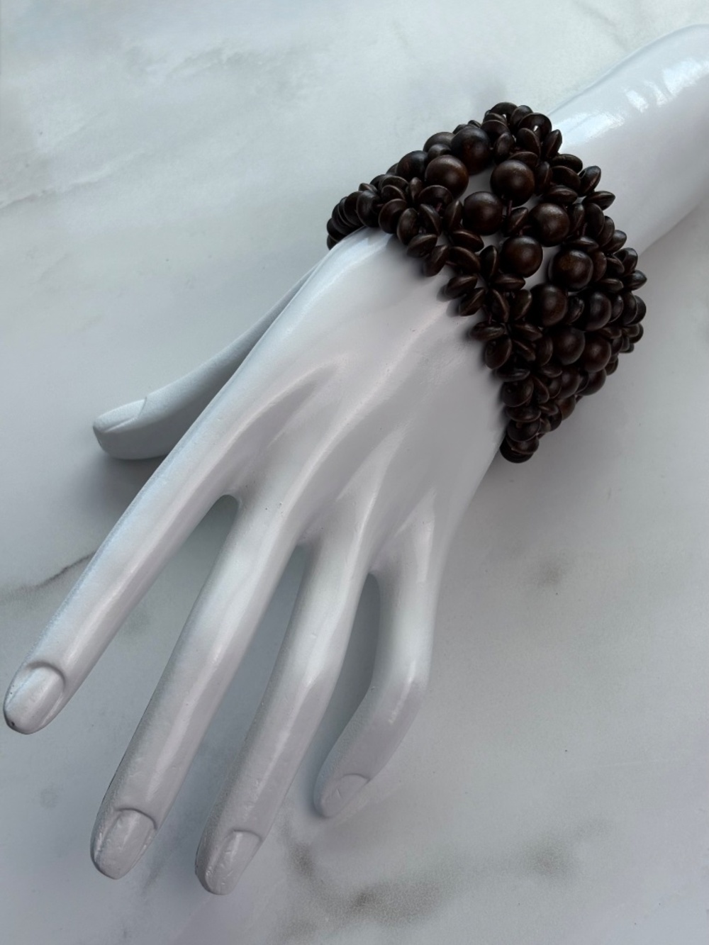 Brown Wood Bohemian Stretch Beaded Bracelet Handmade in a Dark Chocolate Brown